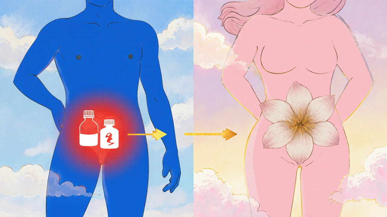 Ilustración de los efectos sexuales en hombres y mujeres por Atenolol‑Clortalidona.