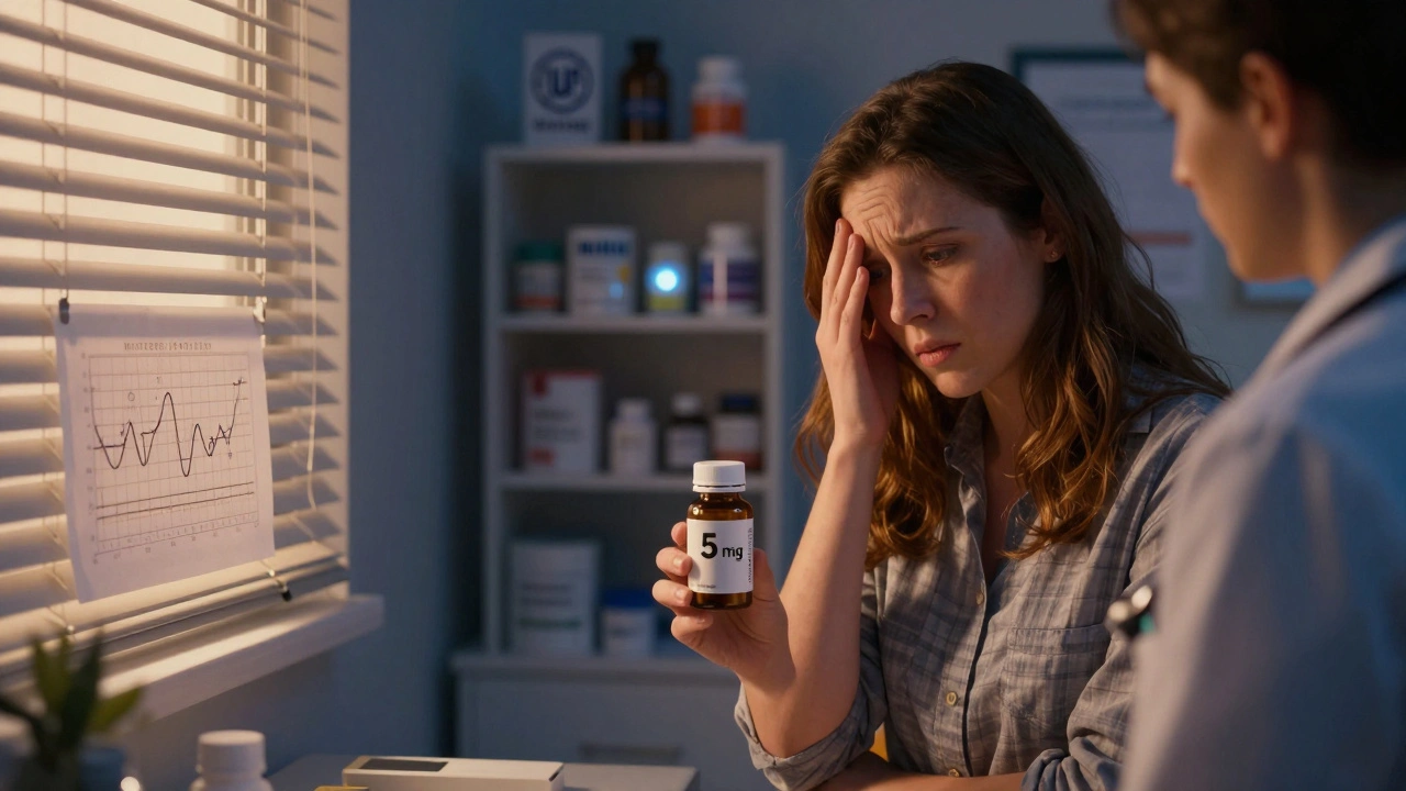 Padre y pediatra discuten sobre melatonina en una clínica con luz suave y un gráfico de ciclos de sueño.