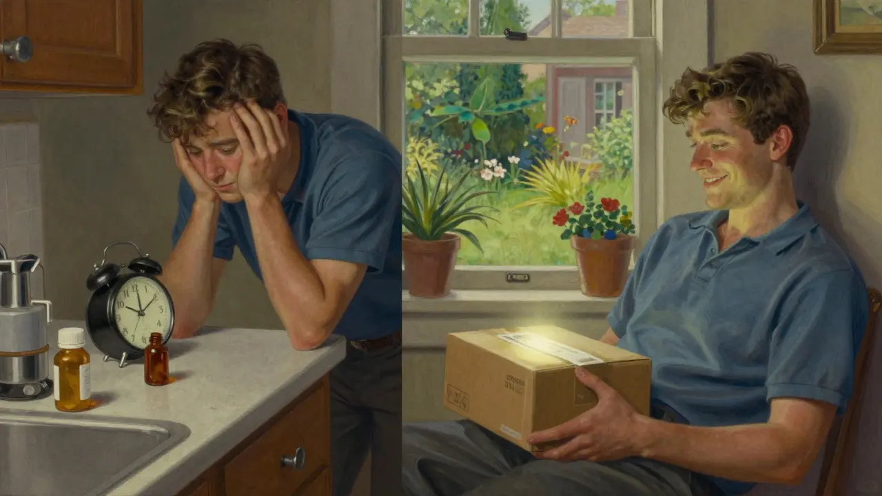 Un hombre compara la ansiedad de quedarse sin medicina con la tranquilidad de recibir su paquete en casa.