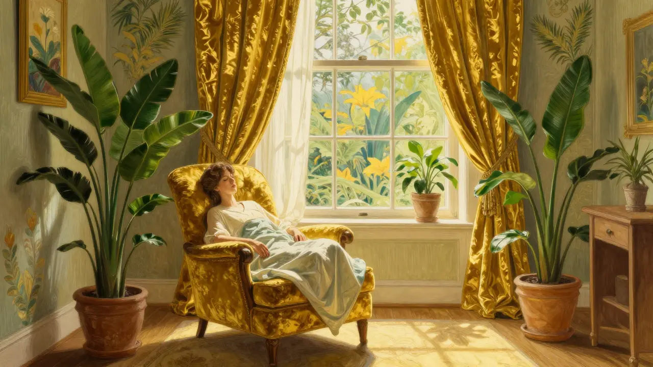 Habitación tranquila con luz solar matutina entrando por la ventana.