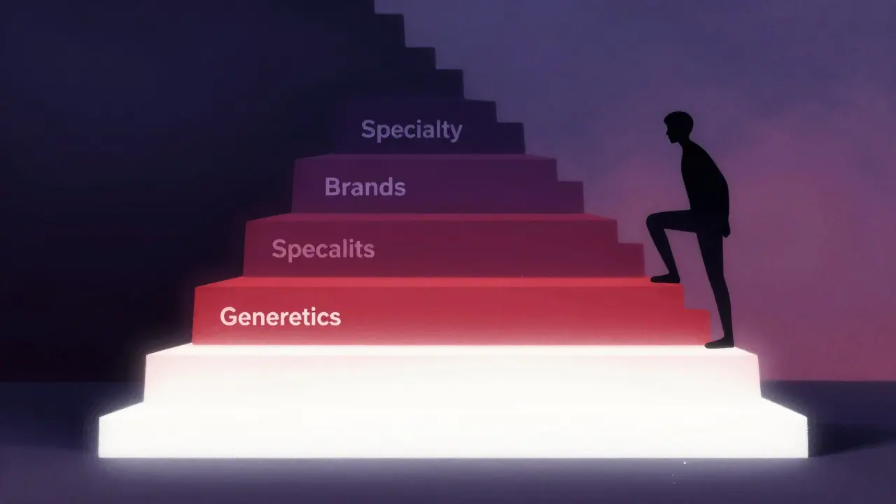 Escaleras abstractas que representan los niveles de costo del formulario de seguros.