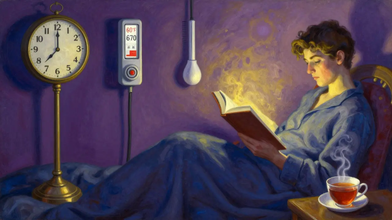 Escena simbólica con reloj, termómetro y lectura, ilustración estilo Maxfield Parrish