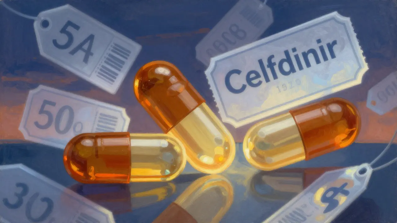 Ilustración de cápsulas medicinales con símbolos de ahorro y descuentos