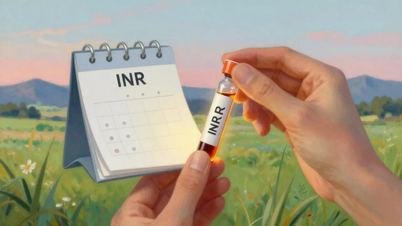Mano sosteniendo muestra de sangre luminosa y calendario