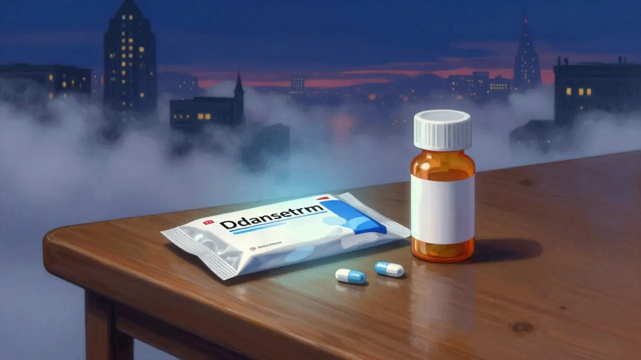 Paquete de medicamentos entregado con privacidad y atmósfera fantástica nocturna