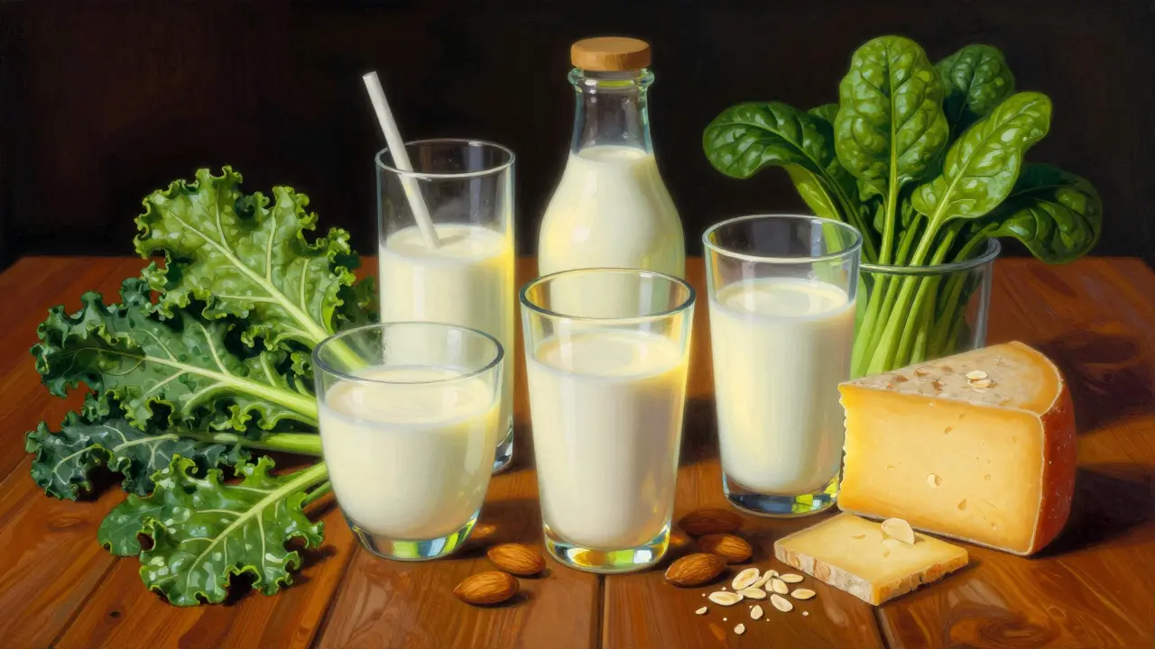 Alternativas dietéticas sin lactosa brillando sobre una mesa