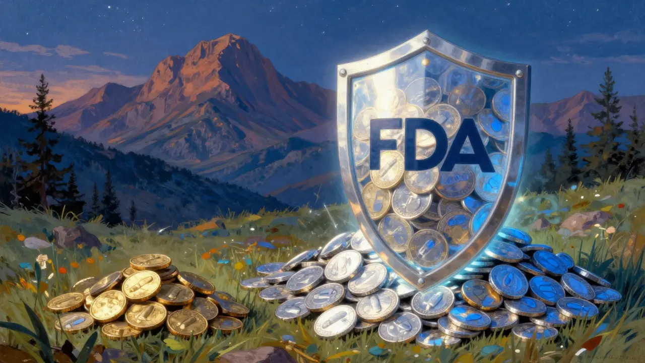 Monedas brillantes simbolizando ahorro en medicamentos genéricos