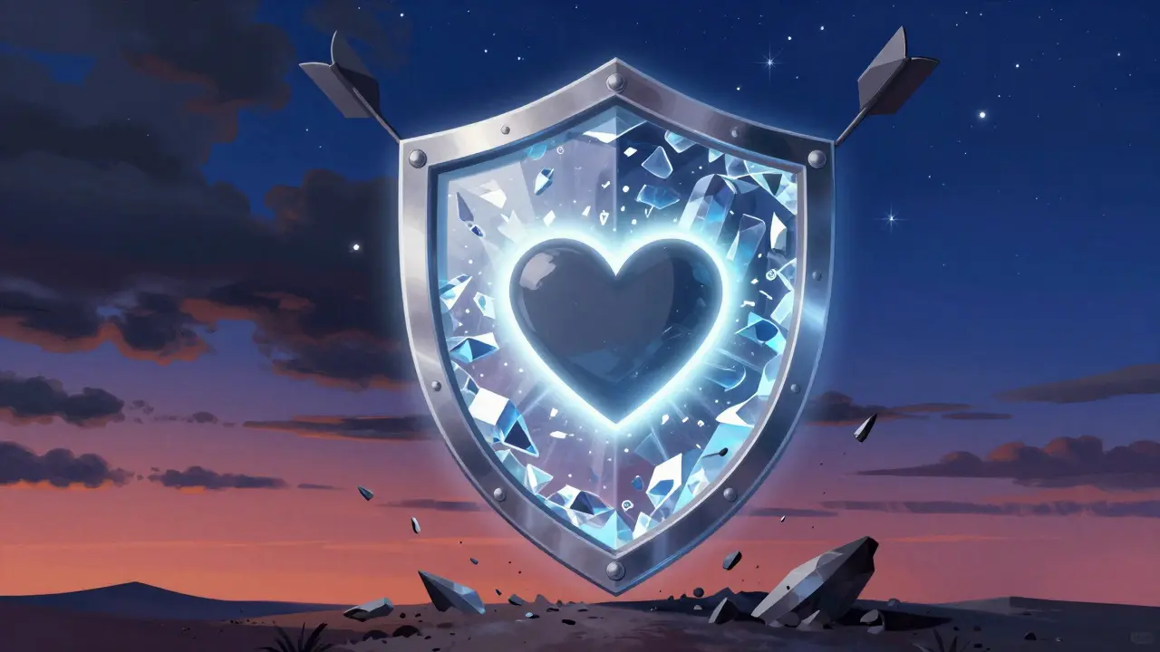 Escudo de cristal protegiendo el corazón contra riesgos y fraudes médicos.