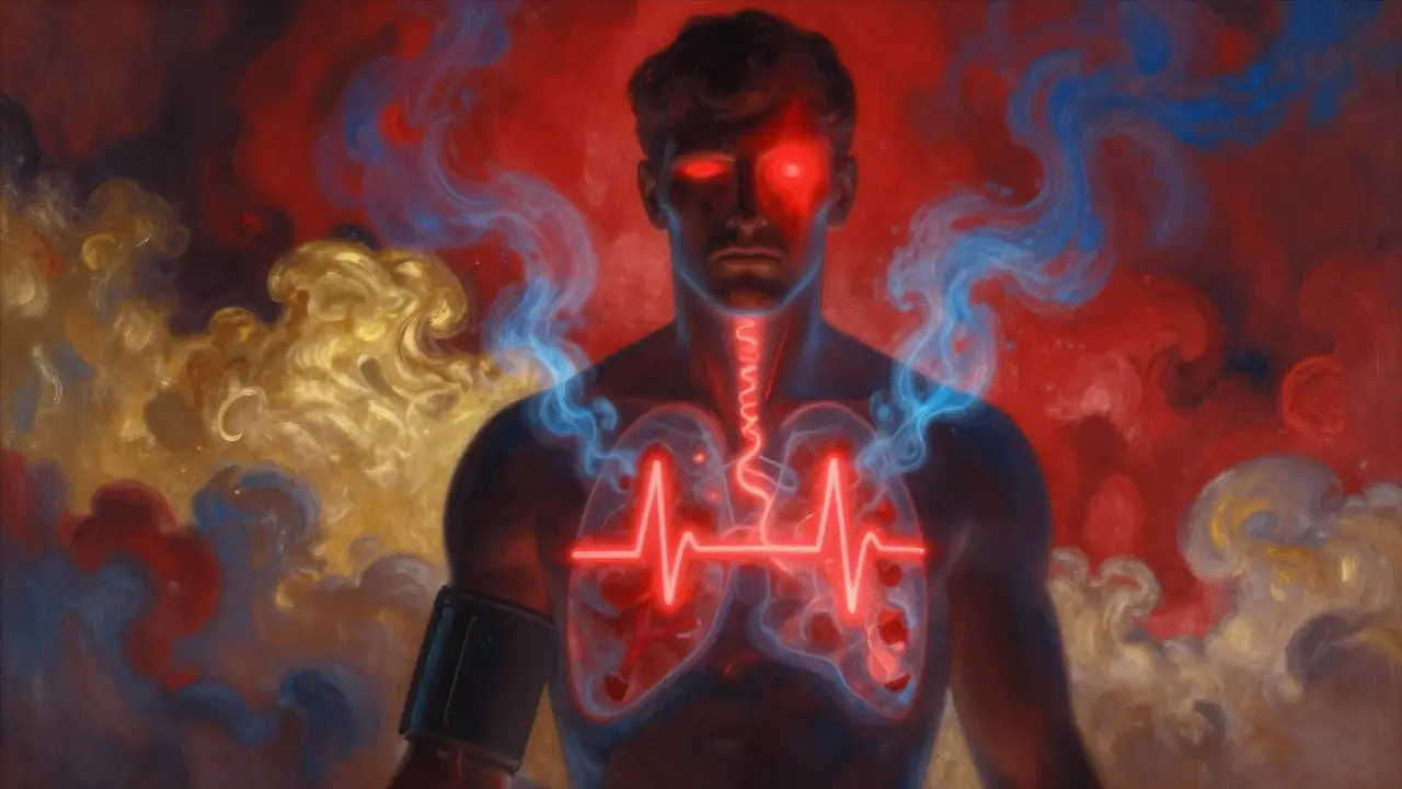 Silueta humana con signos vitales brillantes indicando alarma médica